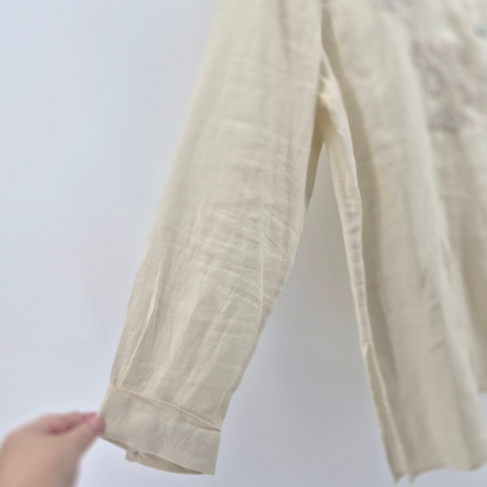 BritishIndia Classics 100%‎ Linen Tunic Blouse 13 L Cream Embroidered Resortwear - Picture 5 of 11